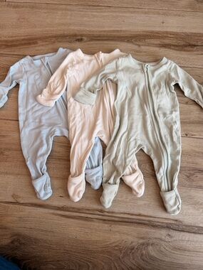 Soft Pastel Zipper Footed Baby One-Piece - Blue, Pink, Sage